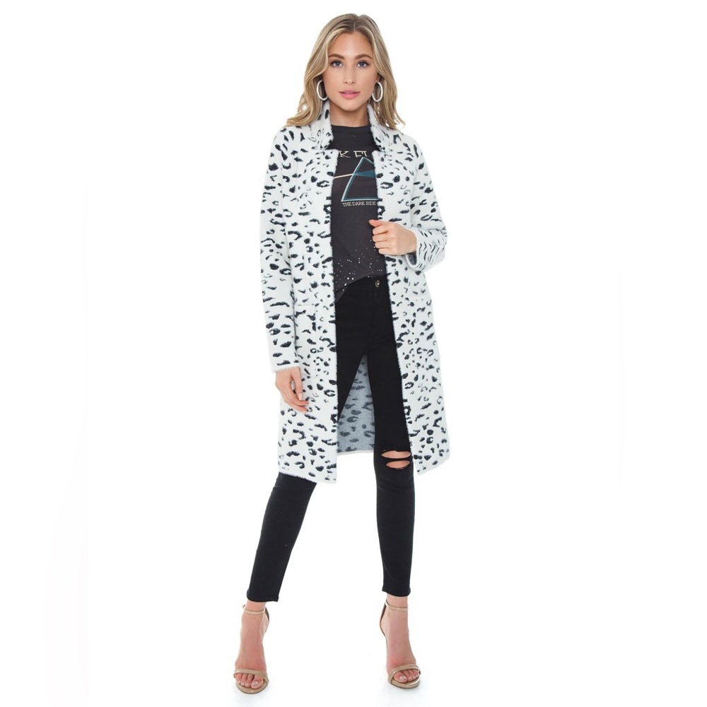 Bardot Black and White Leopard Coatigan XS